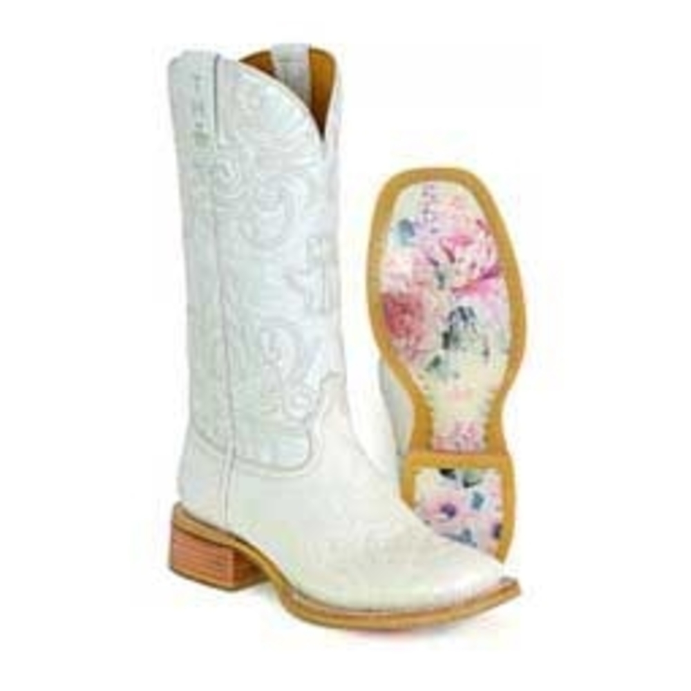 Tin Haul, Leather, Floral Sole White, Wedding Cowboy Boots Sz 7.5